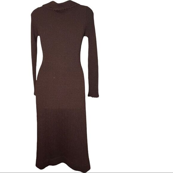 Vintage 60s Goldworm Knit Ribbed Crochet MIDI Chocolate Brown Sweater Dress XS - Picture 5 of 17